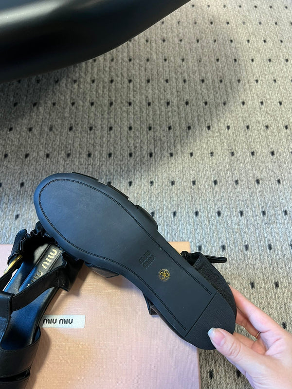 Miu Miu 26 Roman Sandals Black in Cowhide 614720