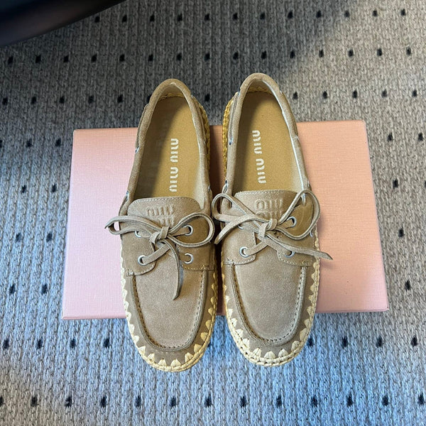 Miu Miu 26ss Loafer Taupe in Suede With Raffia Straw 614558