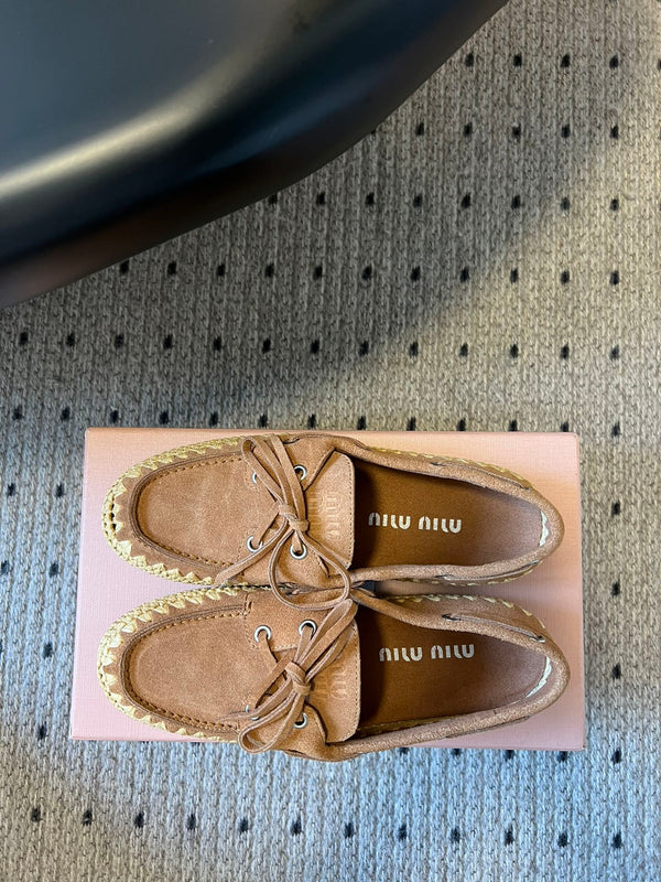 Miu Miu 26ss Loafer Brown in Suede With Raffia Straw 614557
