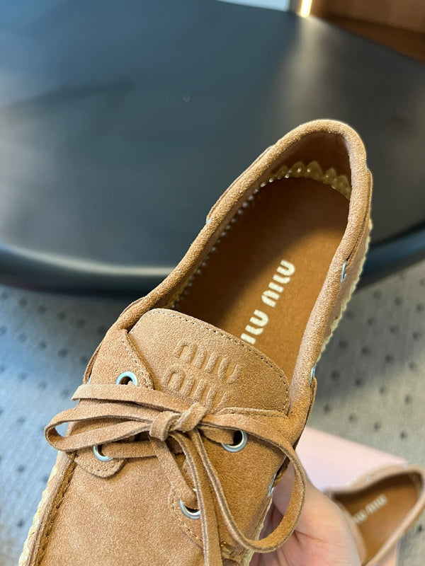 Miu Miu 26ss Loafer Brown in Suede With Raffia Straw 614557