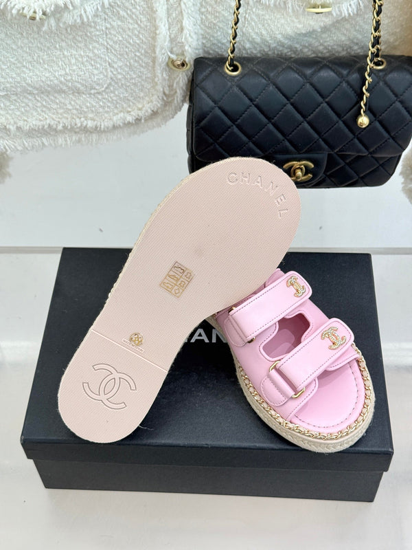Chanel 26C Chain Double C Buckle Slippers Pink Cowhide 615787