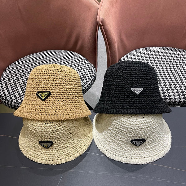 Prada 26 Prada Straw Hat Cream Knitted Woolen Fabric 123227