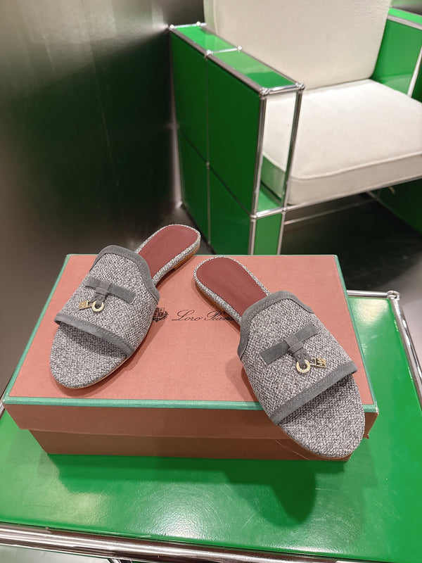 Loro Piana 26 Slippers Gray Wish Sheepskin Fabric 632135