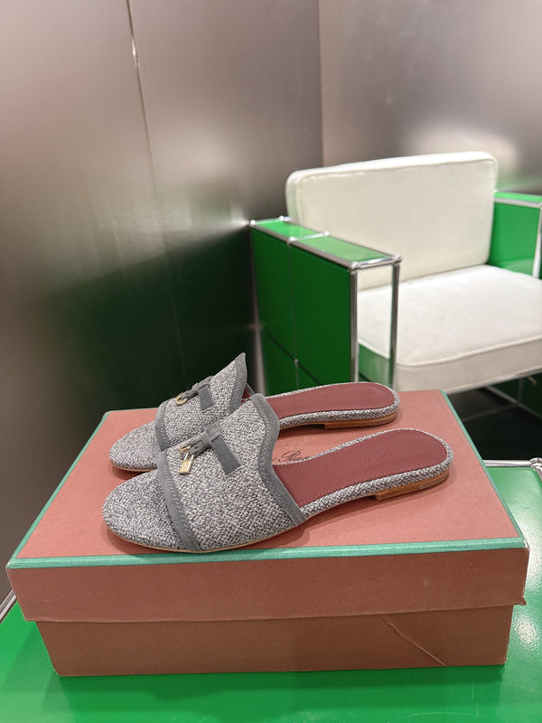 Loro Piana 26 Slippers Gray Wish Sheepskin Fabric 632135
