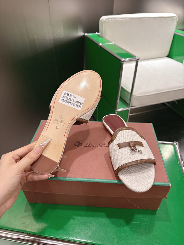 Loro Piana 26 Slippers Ivory Light Brown Wish Sheepskin Fabric 632136