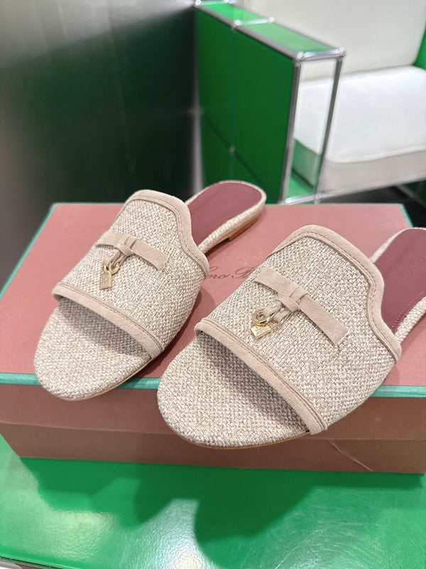 Loro Piana 26 Slippers Beige Wish Sheepskin Fabric 632137