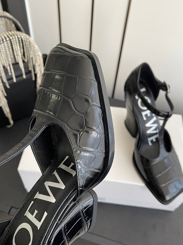LOEWE 26SS Chunky Heel 50 Mary Jane Black in Leather 631743