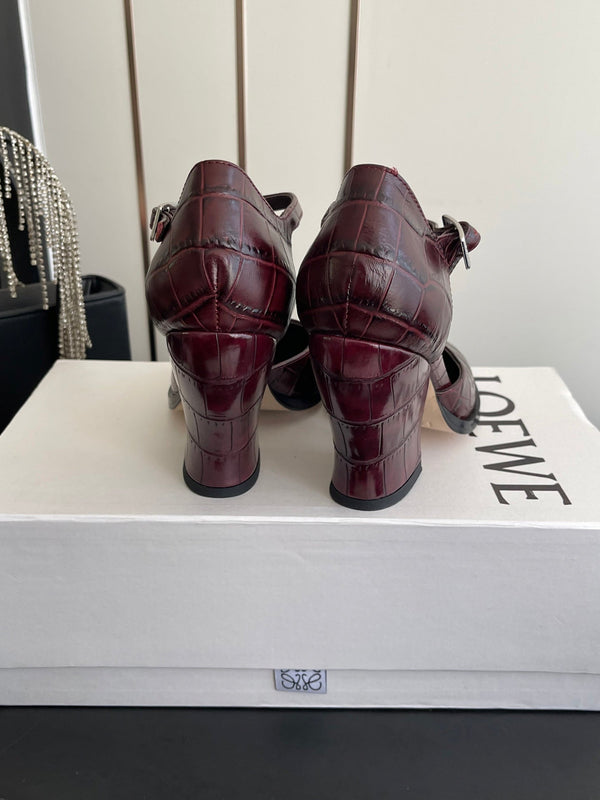 LOEWE 26SS Chunky Heel 50 Mary Jane Burgundy in Leather 631744