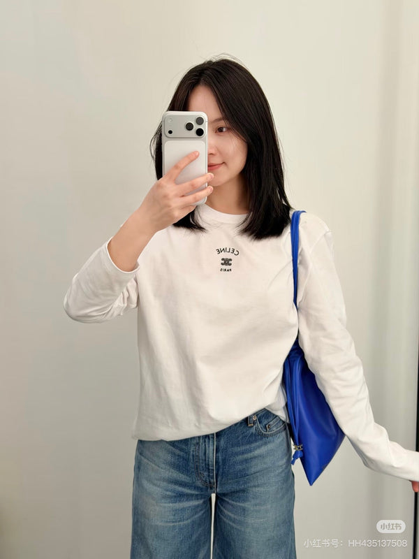Celine 26ss  Long-Sleeve T-Shirt White in Cotton