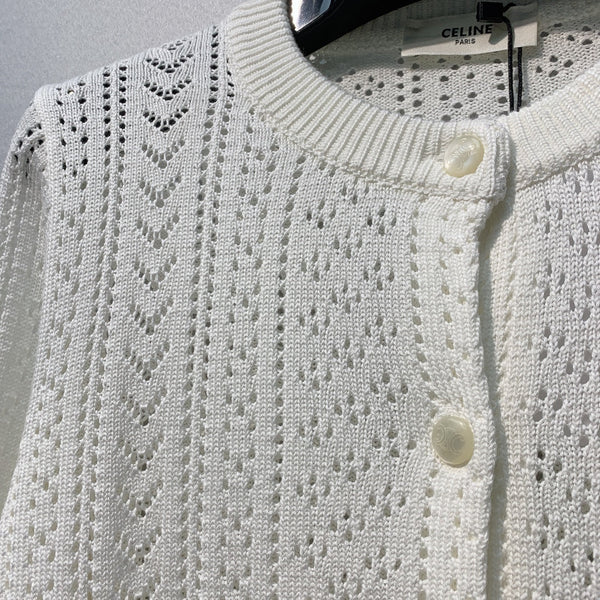 Celine 26SS Openwork Knit Cardigan White in Cotton 978030