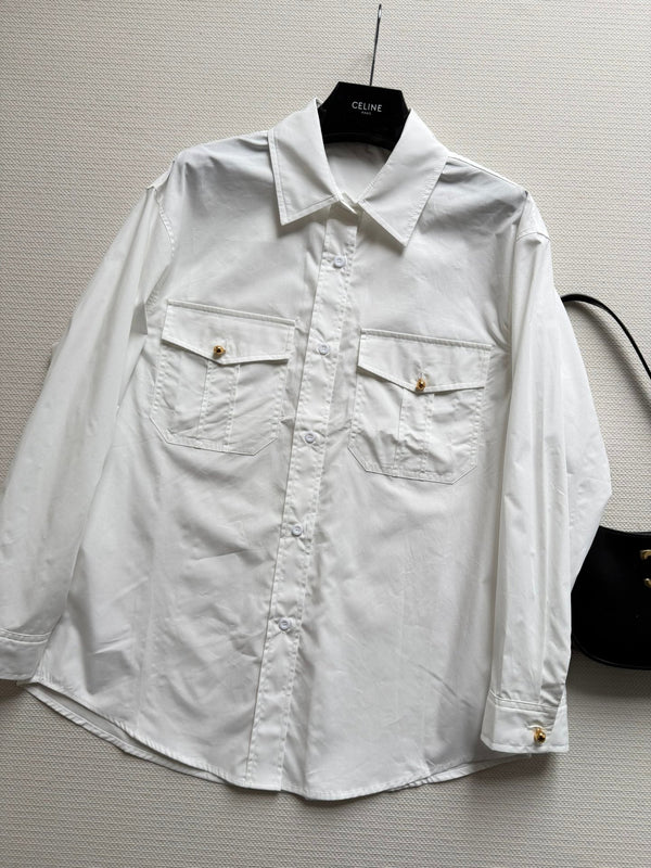 Celine 26SS White Double-pocket Shirt in Cotton 943328
