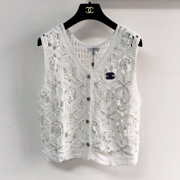 Chanel Two-Tone Vest White in Cotton 125490
