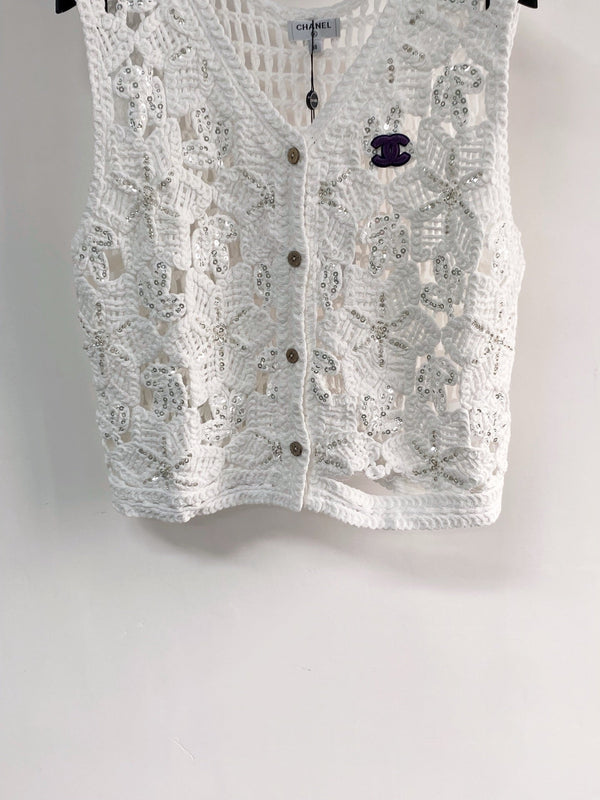 Chanel Two-Tone Vest White in Cotton 125490