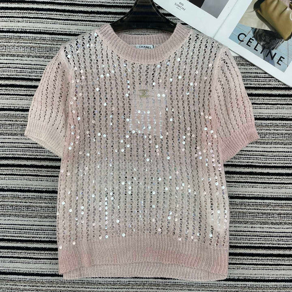 Chanel Knit Short-sleeve Pink in Wool 133523