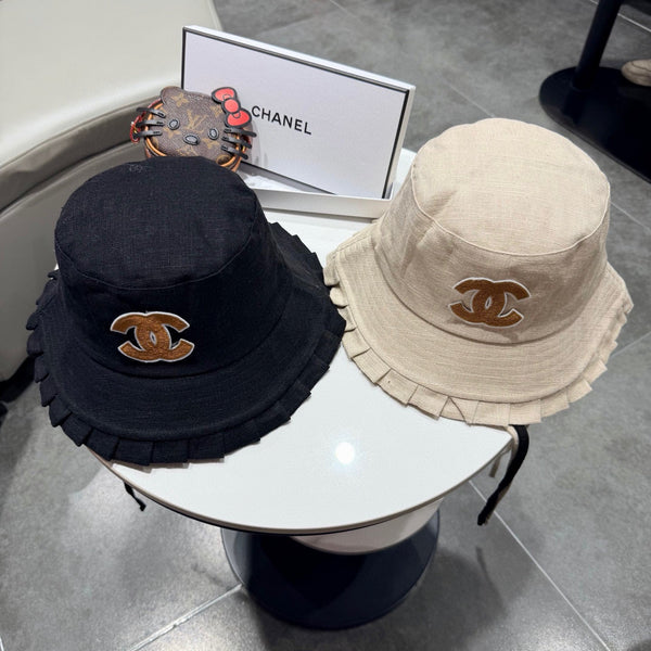 Chanel Japanese Style Strappy Bucket Hat Black in Linen 192309