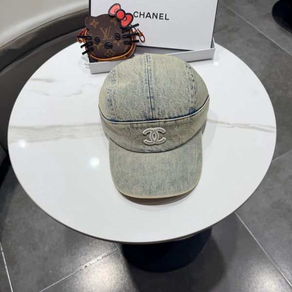 Chanel Vintage Washed Gray Denim Baseball Cap 192307
