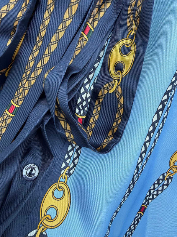 GG Chain Series Print Shirt Blue in Silk Twill 144472