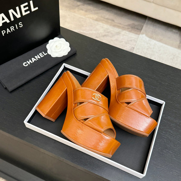 Chanel 2026 Runway Platform High-Heeled 12.5cm Sandals Orange in Cowhide 673063
