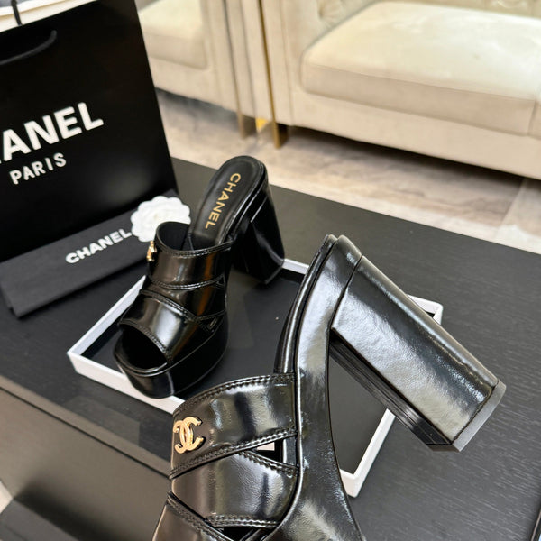 Chanel 2026 Runway Platform High-Heeled 12.5cm Sandals Black in Cowhide 673059
