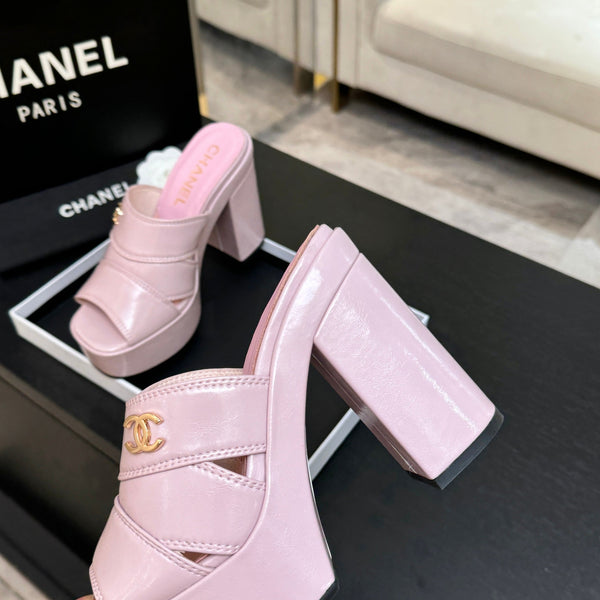 Chanel 2026 Runway Platform High-Heeled 12.5cm Sandals Pink in Cowhide 673057