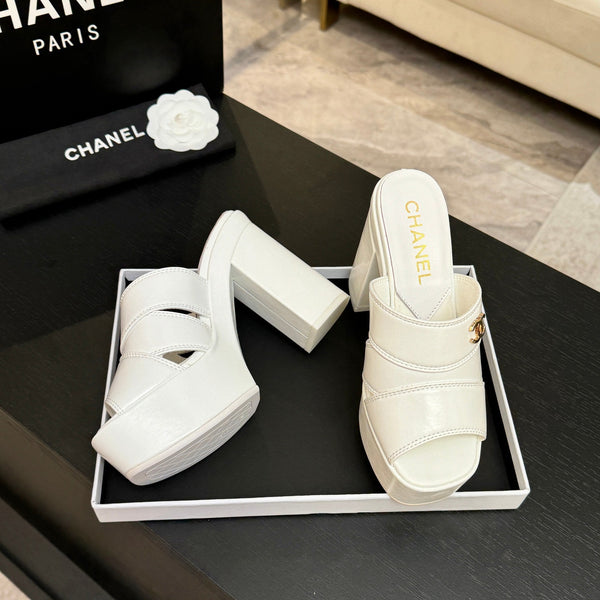 Chanel 2026 Runway Platform High-Heeled 12.5cm Sandals White in Cowhide 673056