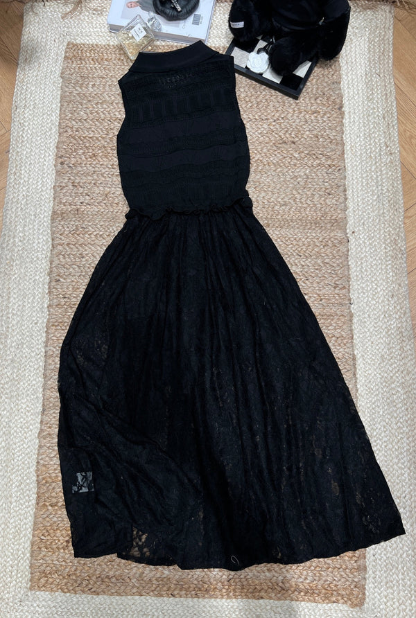 Chanel 26 Flared Dress with Lace Black in Tencel 161757
