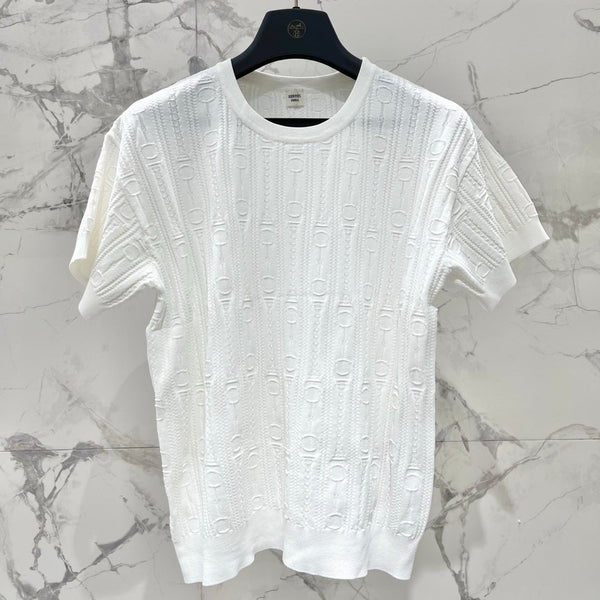 Hermes Print Knit Short-Sleeve T-Shirt White in Silk Hyperbolic 122649