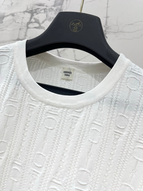 Hermes Print Knit Short-Sleeve T-Shirt White in Silk Hyperbolic 122649