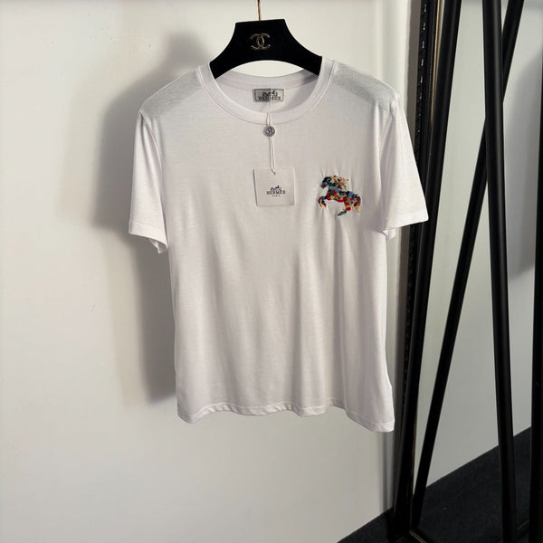 Hermes Pony Embroidery Short-Sleeve T-Shirt in Cotton 978342