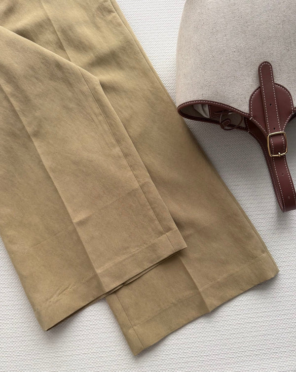 Hermes 26SS Cropped Wide-Leg Pants Khaki Brown in Cotton 938211