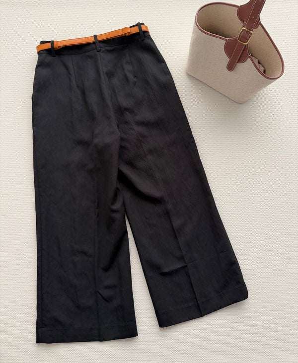 Hermes 26SS Cropped Wide-Leg Pants Black in Cotton 938210