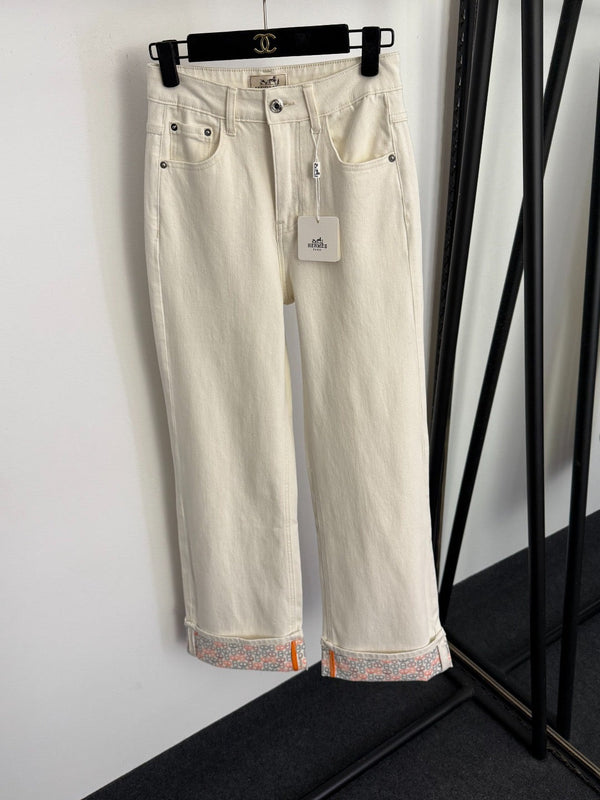Hermes 26 Print Rolled-Up Jeans in Cotton 893888