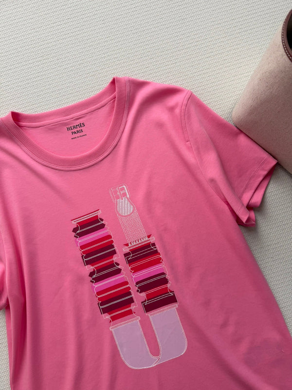 Hermes 26 Short-sleeved Printed T-shirt Pink in Cotton 888726