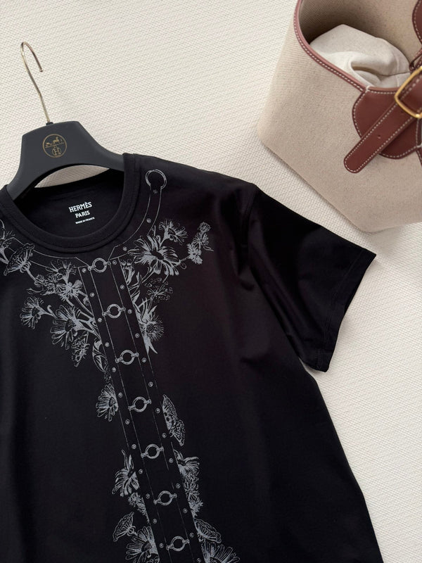 Hermes 26  Short-sleeved Printed T-shirt Black in Cotton 888724