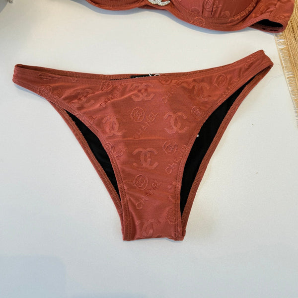 Chanel  Two-piece Bikini Swimsuit with Underwire Earthy Orange in Cotton 195161