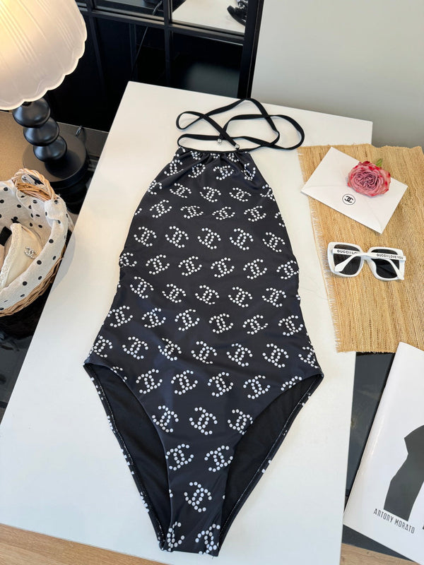 Chanel One-piece Swimsuit Black in Cotton
