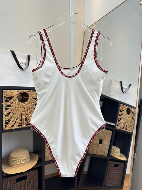 Chanel One-piece Swimsuit White in Cotton 195159
