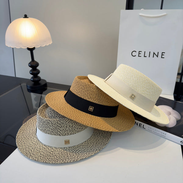 Celine Fedora Hat Salt and Pepper White in PP straw 197597