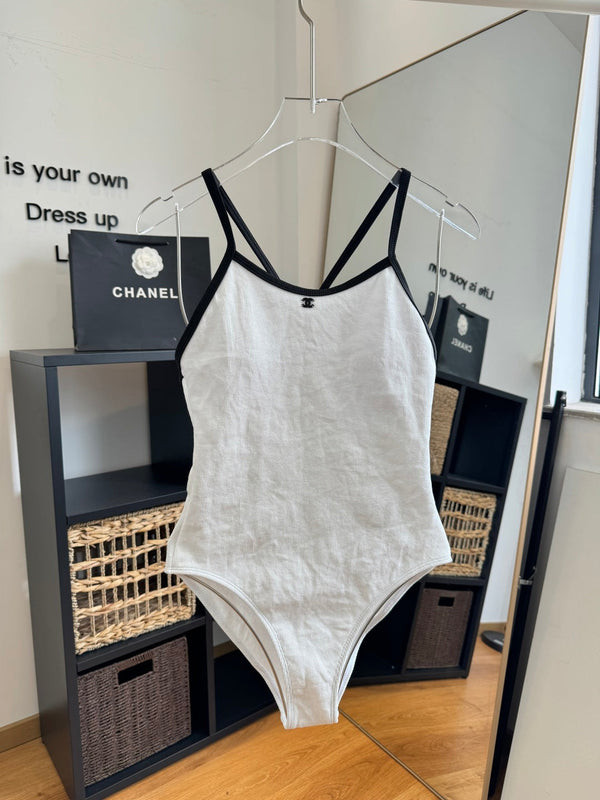 Chanel One-piece Swimsuit White in Cotton 201807