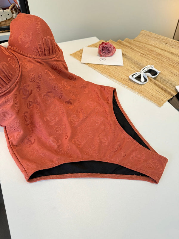 Chanel One-piece Swimsuit Brick Red in Cotton 201804