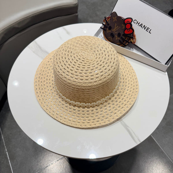 Chanel French Hat Elegant Pearl Beige in Straw 201563