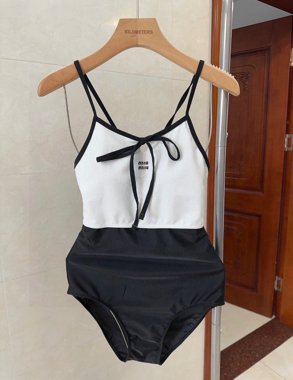 Miumiu Swimsuit White Black in Cotton polyester 204670