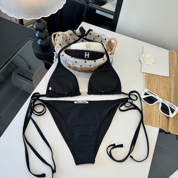 Miumiu Two-piece Bikini Swimsuit Black in Cotton polyester 204642