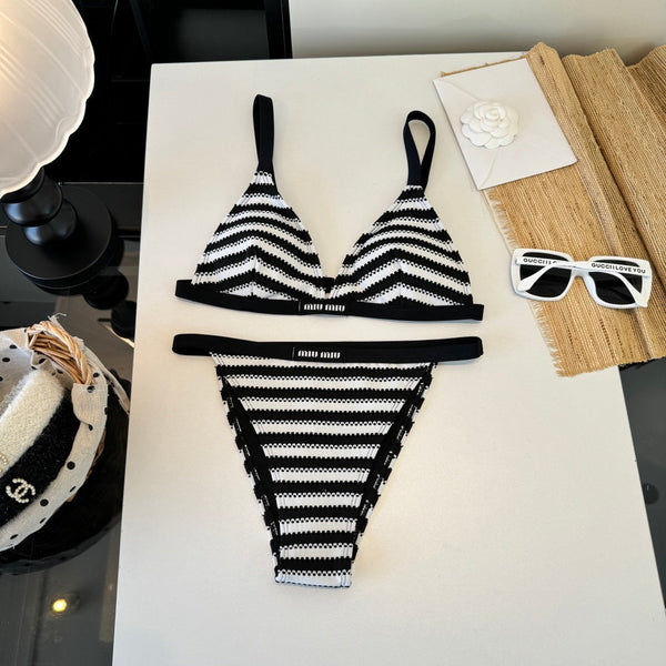 Miumiu Two-piece Bikini Swimsuit Black White in Cotton polyester 204641