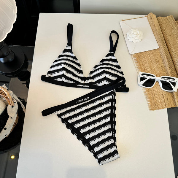 Miumiu Two-piece Bikini Swimsuit Black White in Cotton polyester 204641
