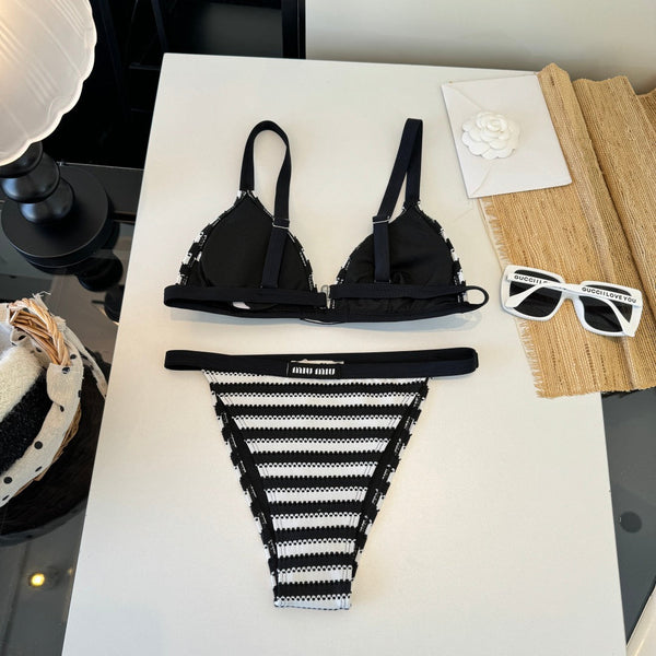 Miumiu Two-piece Bikini Swimsuit Black White in Cotton polyester 204641