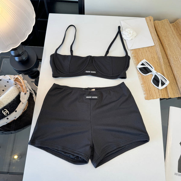 Miumiu Two-piece Bikini Swimsuit Black in Cotton polyester 204640