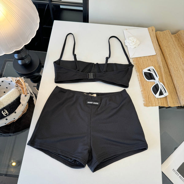 Miumiu Two-piece Bikini Swimsuit Black in Cotton polyester 204640