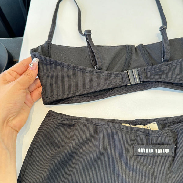 Miumiu Two-piece Bikini Swimsuit Black in Cotton polyester 204640