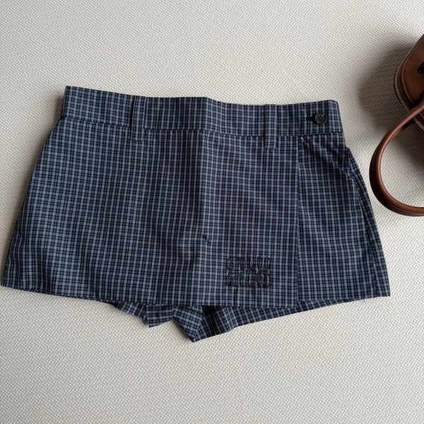 Miu Miu Appliqué Embroidered Letter Skirt Pants Navy Blue in Cotton YB